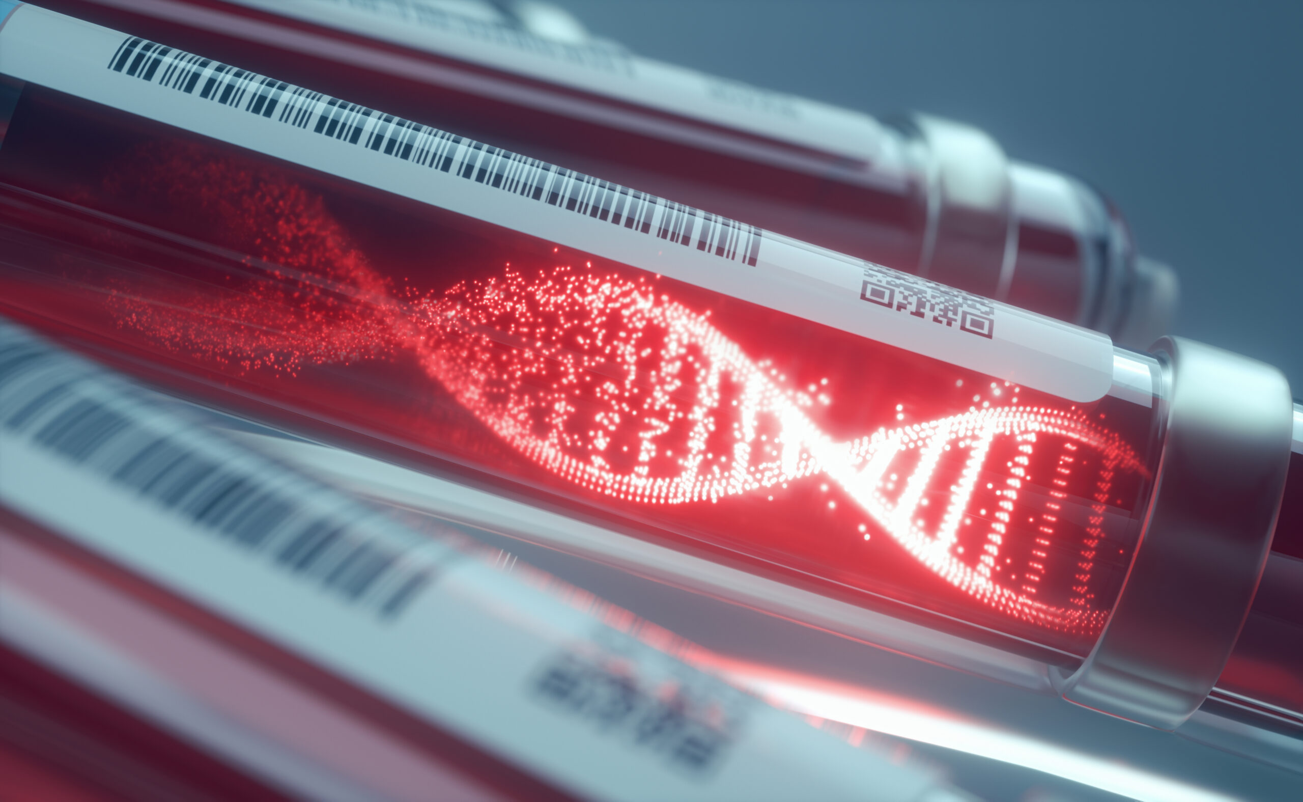 Blutprobe mit visualisierter DNA-Doppelhelix
