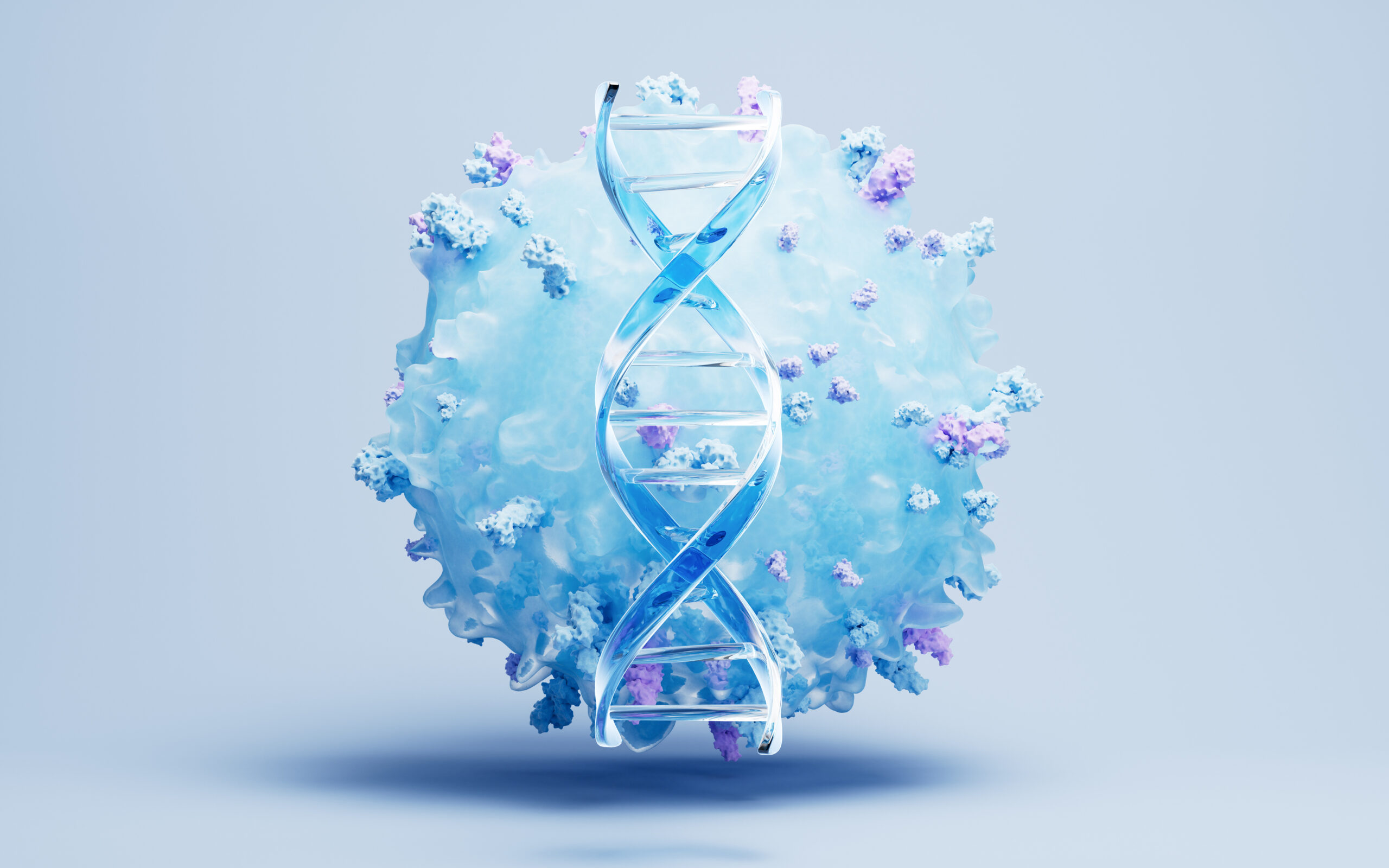 DNA-Doppelhelix vor einer menschlichen Zelle