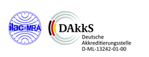 ILAC-MRA- und DAkkS-Akkreditierungszeichen des MGZ